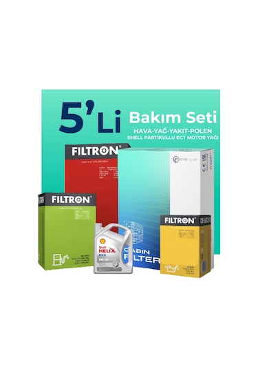 Filtron Peugeot Partner 1.6 Dizel Filtre Bakım Seti Shell Motor Yağlı (2010-2016) 5 Li