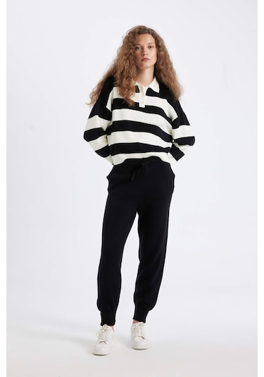 Defacto Jogger Triko Pantolon Cepli Basic Düz Beli Lastik Bağcıklı R1701AZ24WNBK27 Siyah