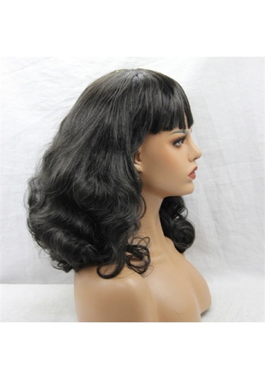 Lebıhmurah Wg1364 Ön Dantel Peruk Saç Brezilyalı Dalga Rulo İnsan Saç Patlama İle Peruk Siyah Kadınlar İçin Doğal Siyah Renk 14 Inç