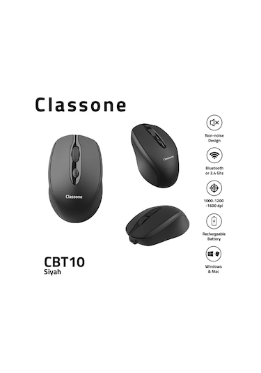 Classone Cbt10 Bluetooth + 2.4 Ghz Şarj Edilebilir Kablosuz Mouse-siyah Diğer