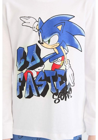DeFacto Erkek Çocuk Pijama Takımı Sonic the Hedgehog Bisiklet Yaka Uzun Kollu Tişört Uzun Alt D5513A824WNWT34