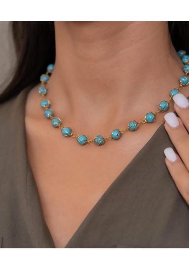 Bayar Gold 14 Ayar Kafesli Firuze Kolye Sarı Altın