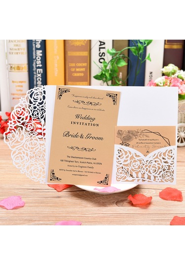 Mufunye "10 Adet İnci Kağıdı Çiçek Desenli Davetiye Kartı - Düğün, Doğum Günü, Yıldönümü İçin Şık Set" XL