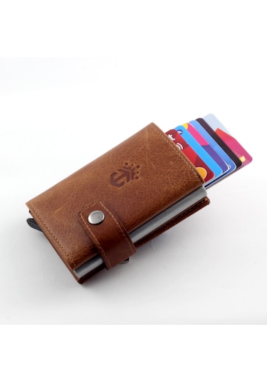 Ancora Leather Crazy Hakiki Deri Erkek Cüzdanı Otomatik Taba