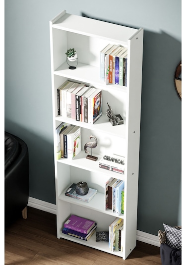 Kts2 Modern Kitaplık / 5 Raflı - 60x180 Cm - Beyaz
