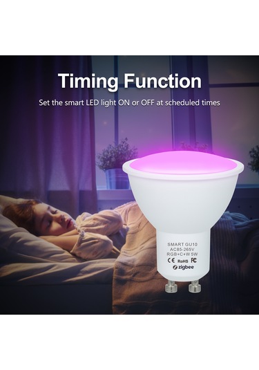 Qingmipy Zigbee Akıllı Led Ampul Gu10 5w - Rgb+cw+ww Renkli, Ses Ve Uygulama Kontrollü, Parlaklık Ayarlı, 85-265v Beyaz