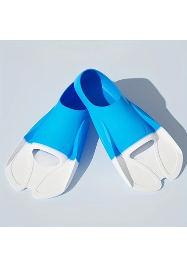 Elmpaly Mavi + Açık Beyaz M36-38 Yetişkin Silikon Palet Yüzme Eğitimi Dalış Kısa Palet Akuamarin