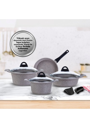 Karaca  Biogranit Brian 9 Parça Fırın Eldiveni Hediyeli Döküm Tencere Seti