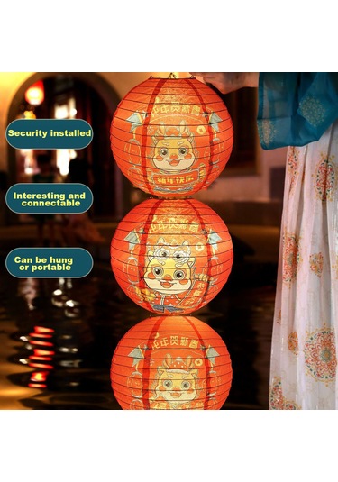 Kangvka Yılbaşı Dekorasyonu 12 İnç Kağıt Feneri Çin Stili Dairesel Gül Desenli Katlanabilir Ev Restoran Nişan Partisi Aydınlatma 5 Adet Seti