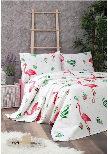 Çocuk Desen Çarşafı Lastikli Tek Kişilik Nevresim Takımı 2 Yastıklı Pudra