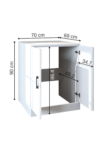 Çamaşır Kurutma Makinesi Alt Dolabı Kapaklı Banyo Alt Dolap.11 Mat Beyaz