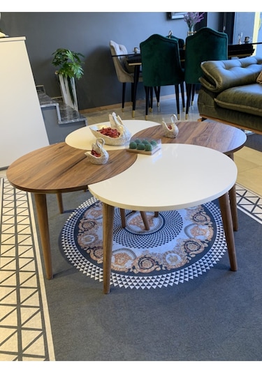 Akset Rüzgar Gülü Orta Sehpa Ve Zigon Ceviz Krem