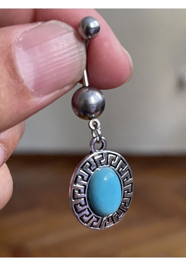 Cerrahi Çelik Piercing Doğal Taşlı Piercing Otantik Göbek Piercingi Mavi