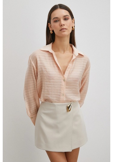 Kabartma Çizgili Gömlek Pudra Pudra