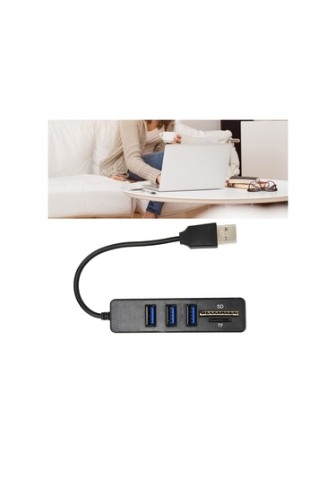 Xindoker Usb 2.0 3 Port Hub + Tf/sd Kart Okuyucu, 480mbps Hızlı Veri Transferi, Plug & Play, Siyah Abs Malzeme, Geniş Uyumlu Çok İşlevli Çevirici