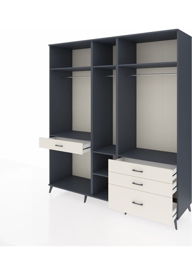 Kronos Dolap 7 Raflı 4 Çekmeceli 3 Askılı 220x59x243 Antrasit-antrasit/aytaşı Antrasıt/aytası
