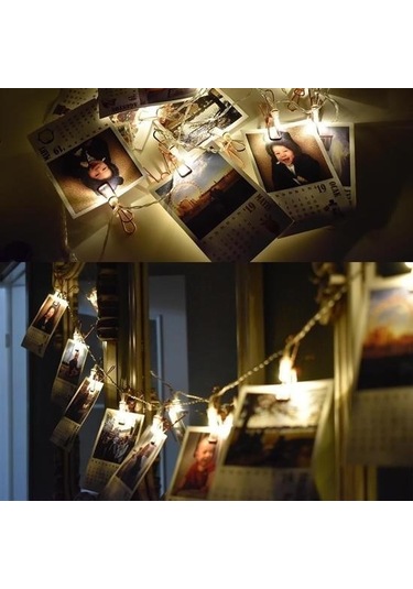 Hobibahçem Bakır Renkli Led Işıklı Fotoğraf Asma Işık Süsleme Mandalları Beyaz