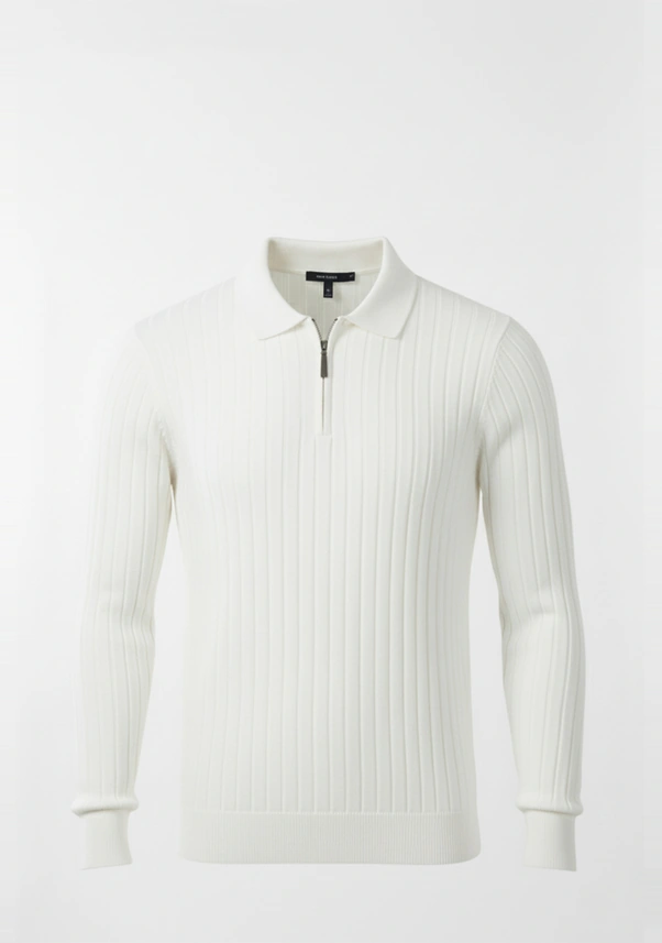 Deepsea Erkek Beyaz Slim Fit Polo Yaka Triko Kazak - Yumuşak Dokulu Esnek Ve Şık Görünüm 2605305 Beyaz