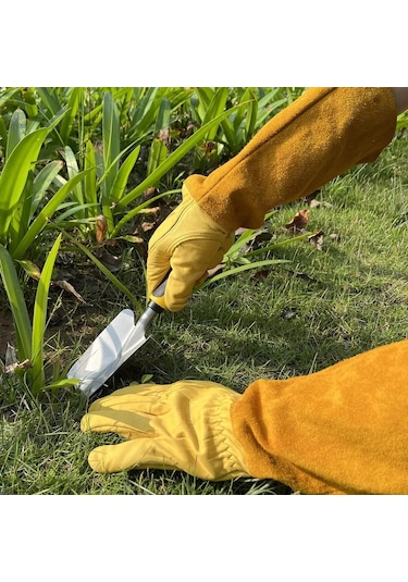 Teltree Uzun Kollu Deri Bahçe Eldiveni, Dikenli Bitkiler İçin Kesme Ve Çizik Korumalı, M Bedeni, Kahverengi-sarı