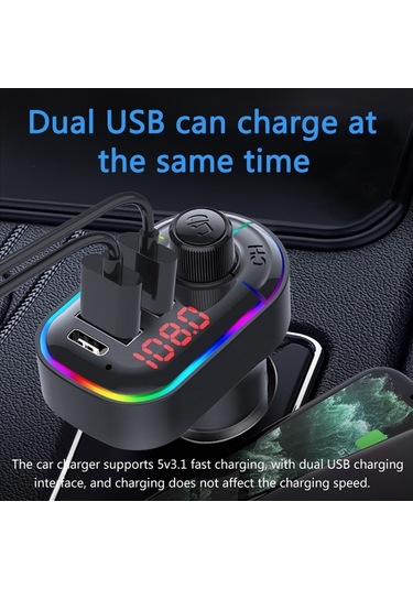 Sones C12 Çok Fonksiyonlu Araç Çift Usb Şarj Cihazı Atmosfer Işığı İle Bluetooth Fm Verici