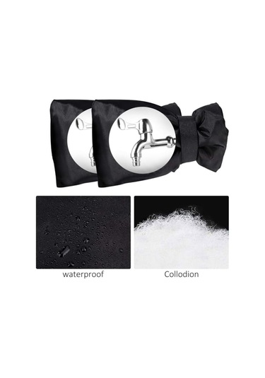 Vkemall Sıcaklık Koruyucu Musluk Koruması - Oxford Kumaş Dışarıdaki Su Boruları İçin Donma Engeli, Siyah 14x19cm, 2 Adet Paket