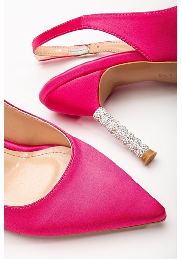 Saten Taşlı Özel Tasarım El Yapımı Stiletto Fuşya