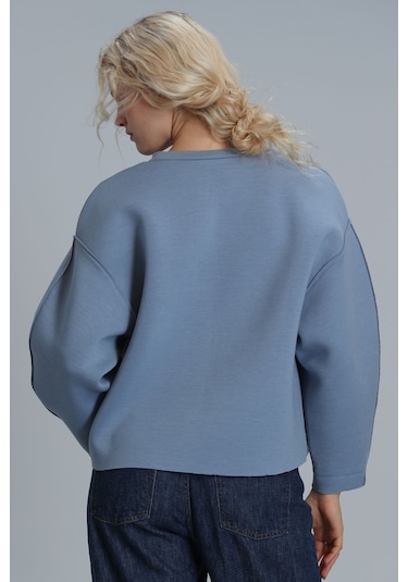 Lufian Selin Kadin Örme Sweatshirt Mavi Mavi 122030005100300 Mavi