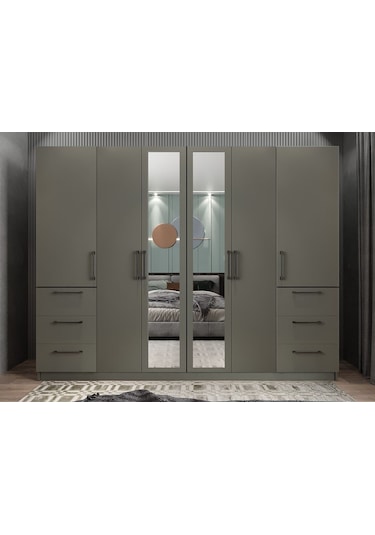 Zeren 6 Kapaklı Çekmeceli Gardırop Dolap F 208 Cm