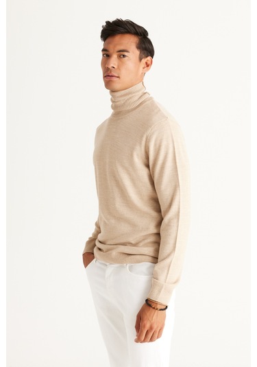 AC&Co / Altınyıldız Classics Erkek Bej Standart Fit Tüylenme Yapmayan Tam Balıkçı Yaka Triko Kazak 4A4922100004BEJM Bej