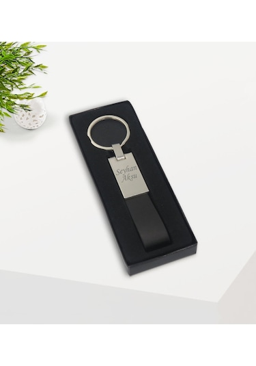 Kişiye Özel Siyah Touchpen Tükenmez Kalem Ve Deri Anahtarlık Hedi