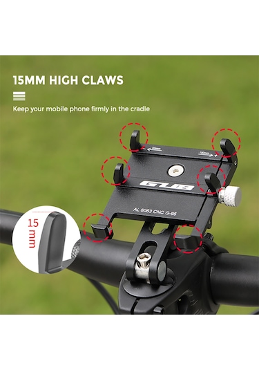 Geeroyoo Gub G-95 Alüminyum Bisiklet Telefon Tutucu - 55-100mm Genişlik Aralığı, Açı Ayarlı, Dayanıklı, Kolay Kurulum 3.7"-7.2" Telefonlar İçin Diğer