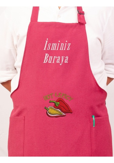Mutfak Önlüğü Kişiye Ve İsme Özel Nakışlı Mutfak Önlüğü Biber02 Farklı Renkler Bordo