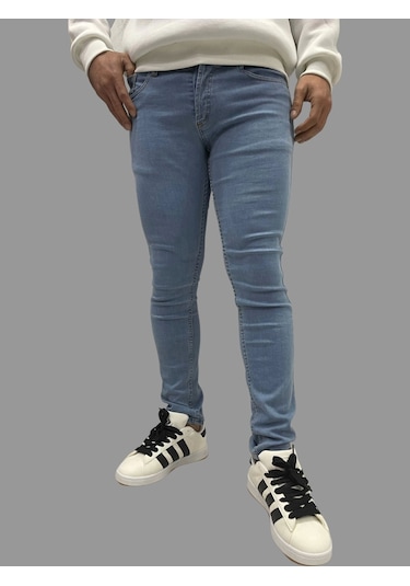 Erkek Dar Paça Düz Newone Buz Mavi Kot Pantolon Buz Mavi