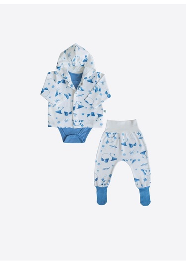 Organik Panda 3'lü Set Mavi Mavi