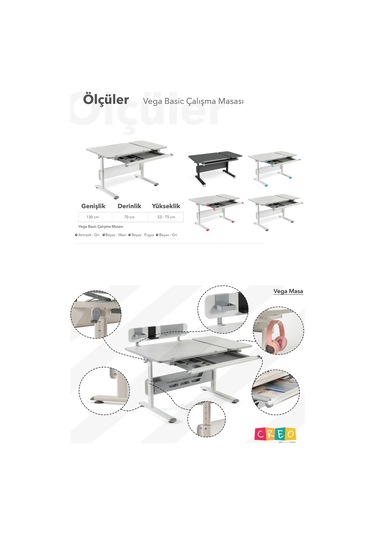 Vega Basic Yükseklik Ve Eğim Ayarlı Çalışma Masası, Çekmeceli Bilgisayar Ve Ofis Masası, Antrasit Gri