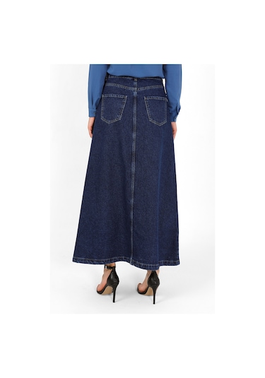 Yüksek Bel A Kesim Denim Etek Koyu Mavi