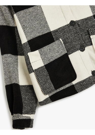 Koton Crop Gömlek Ceket Cep Detaylı Uzun Kollu Siyah Ekose 5wkg20037aw Siyah