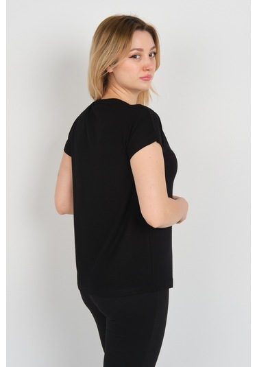 Sistas Kadın Düşük Kol Tek Cep Detaylı Bisiklet Yaka Bluz 24107 Siyah Siyah