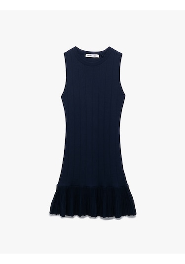 Koton Koton X Melis Ağazat - Etek Ucu Fırfırlı Midi Boy Kolsuz Bisiklet Yaka Triko Elbise Lacivert 5sak80009ht Lacivert