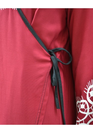 Halkalı Desenli Kruvaze Namaz Elbisesi Yandan Bağlamalı, Rahat Kesim 36 46 Beden Bordo