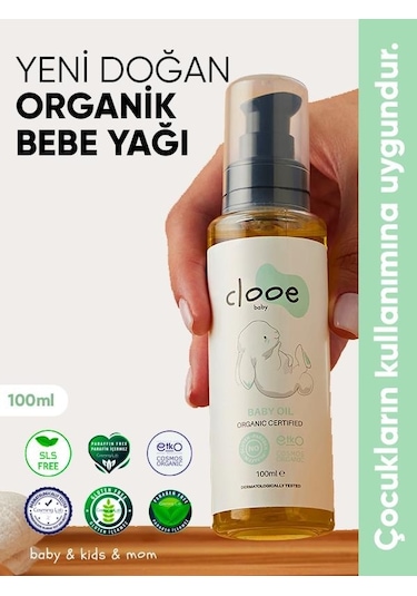 Clooe Organik Bebek Yağı 100 ML Zeytinyağı - Badem Yağı - Jojoba Yağı - Yenidoğan Kullanımına Uygun