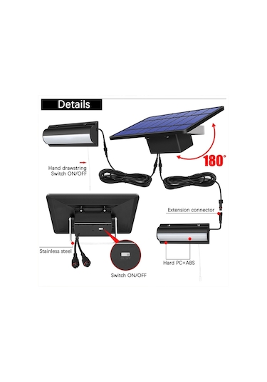 Sones Çekmeli Anahtar 2'si 1 Arada Güneş Enerjili Işık 60 Led'li Manzara Avlu Duvar Lambası, Işık Rengi: Beyaz Işık Siyah Kabuk