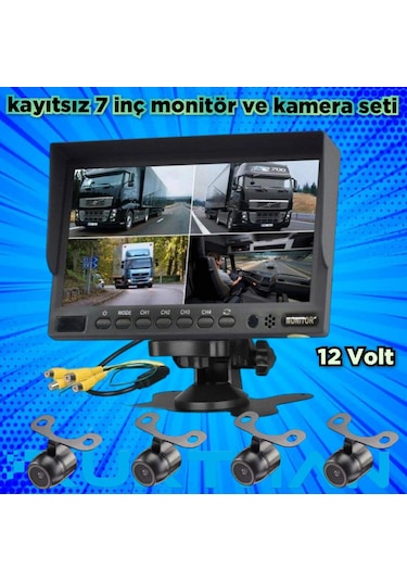 Kayıtsız 7 İnç Monitör Ve 4 Adet Kamera Seti 12 Volt