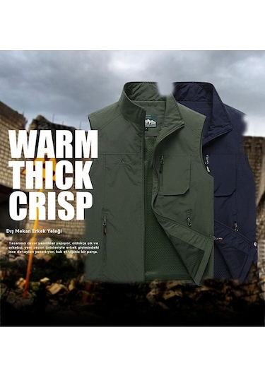 Yeni Stil Spor Tüm Maç Erkek Yeleği Haki