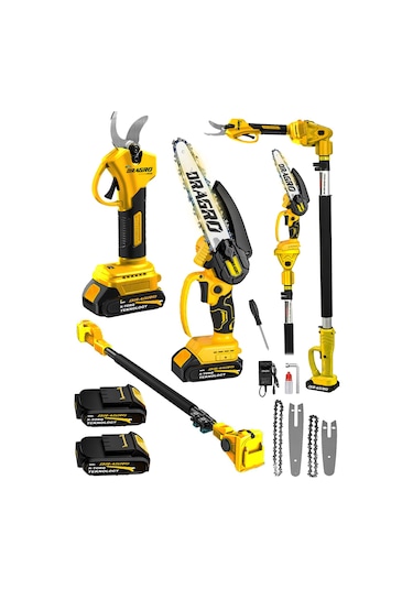 Dragro DRG-128mt Sarı Kömürsüz 21 V 3 Ah 2 Metre Teleskopik Uzatma Akülü Bağ Dal Budama Kesme Makası Makinesi
