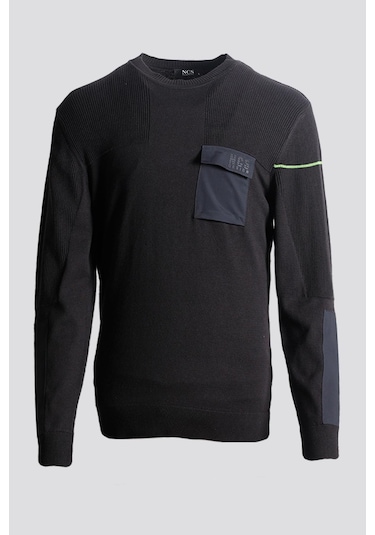 Erkek Triko Bisiklet Yaka Cep Detaylı Siyah 3755 Siyah