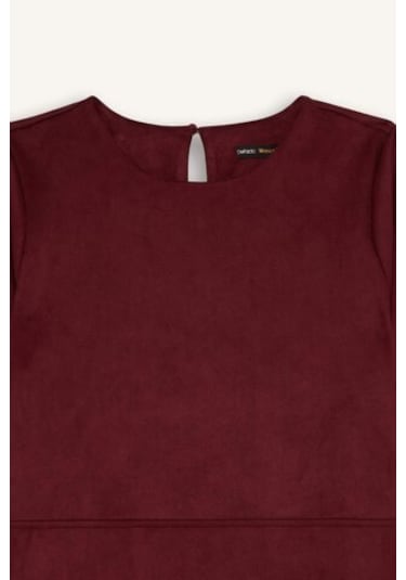 Defacto Yuvarlak Yaka Skuba Dalgıç Kumaş Kısa Kollu Mini Elbise D8644ax24aubr438 Bordo