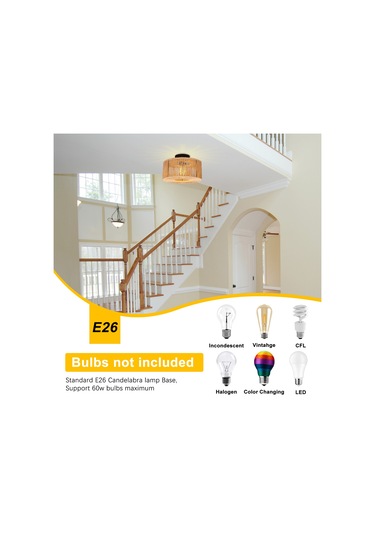 Neoglint E26 Rattan Dokuma Işık Fikstür Yarı Gömme Siyah & Keten Sarısı Diğer