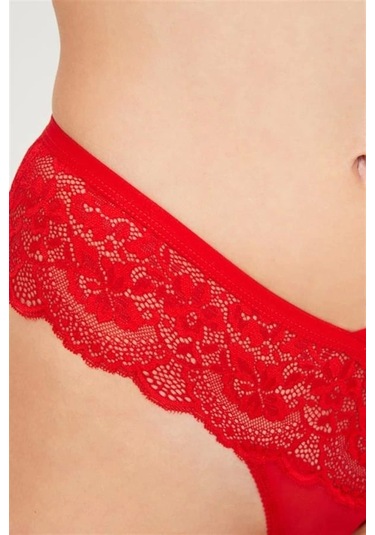Cottonhill Dantelli Transparan Kadın Brezilya Külot-6076-kırmızı Kırmızı