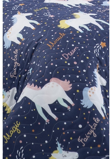 Eponj Home Kapitone Yatak Örtüsü Seti Tek Kişilik Magicunicorn Lacivert